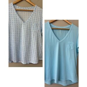 Gap Womens Set of Two Vintage wash V-neck tees Ikat Dockside Blue Size XL Cotton